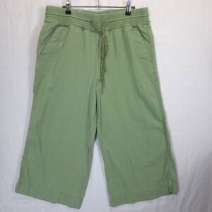 Time and Tru Linen Blend Wide Leg Crop Pants Women M Green Pull On Minimalist
